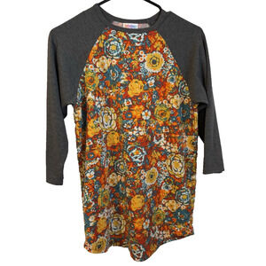 LulaRoe Gray Multi Color Floral Print 3/4 Sleeve Shirt Size X Small